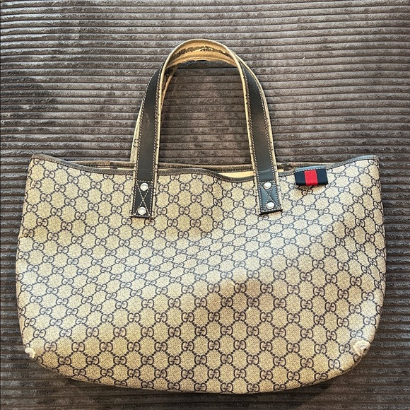 Gucci Handbags - Gucci Blue Monogram Canvas Tote With Red/Blue Web Accent